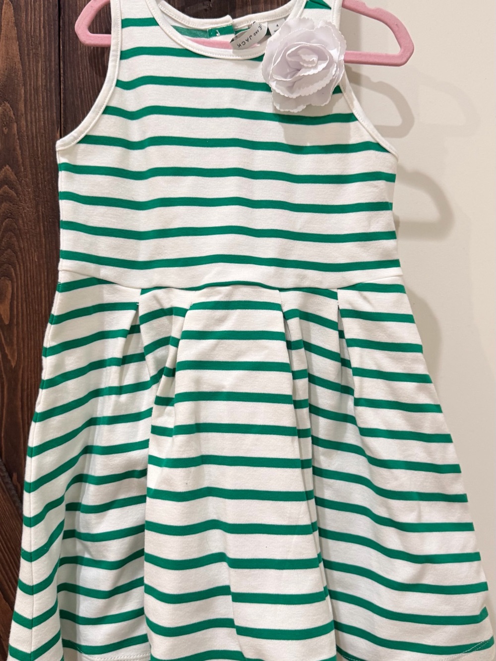 New Janie and Jack Green Stripe Tank Dress with Flower -
